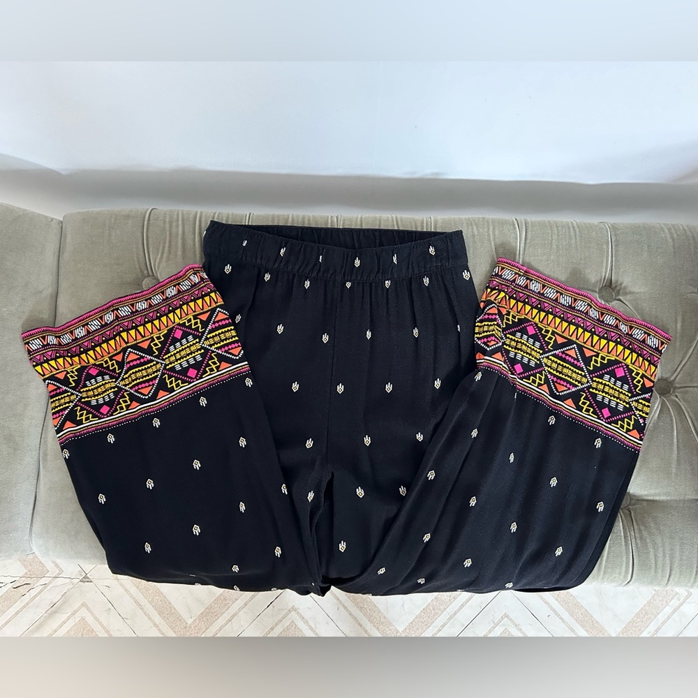 H&M x Coachella Official Collection Pull on Crepe Pants Black Boho Print NWOT 6